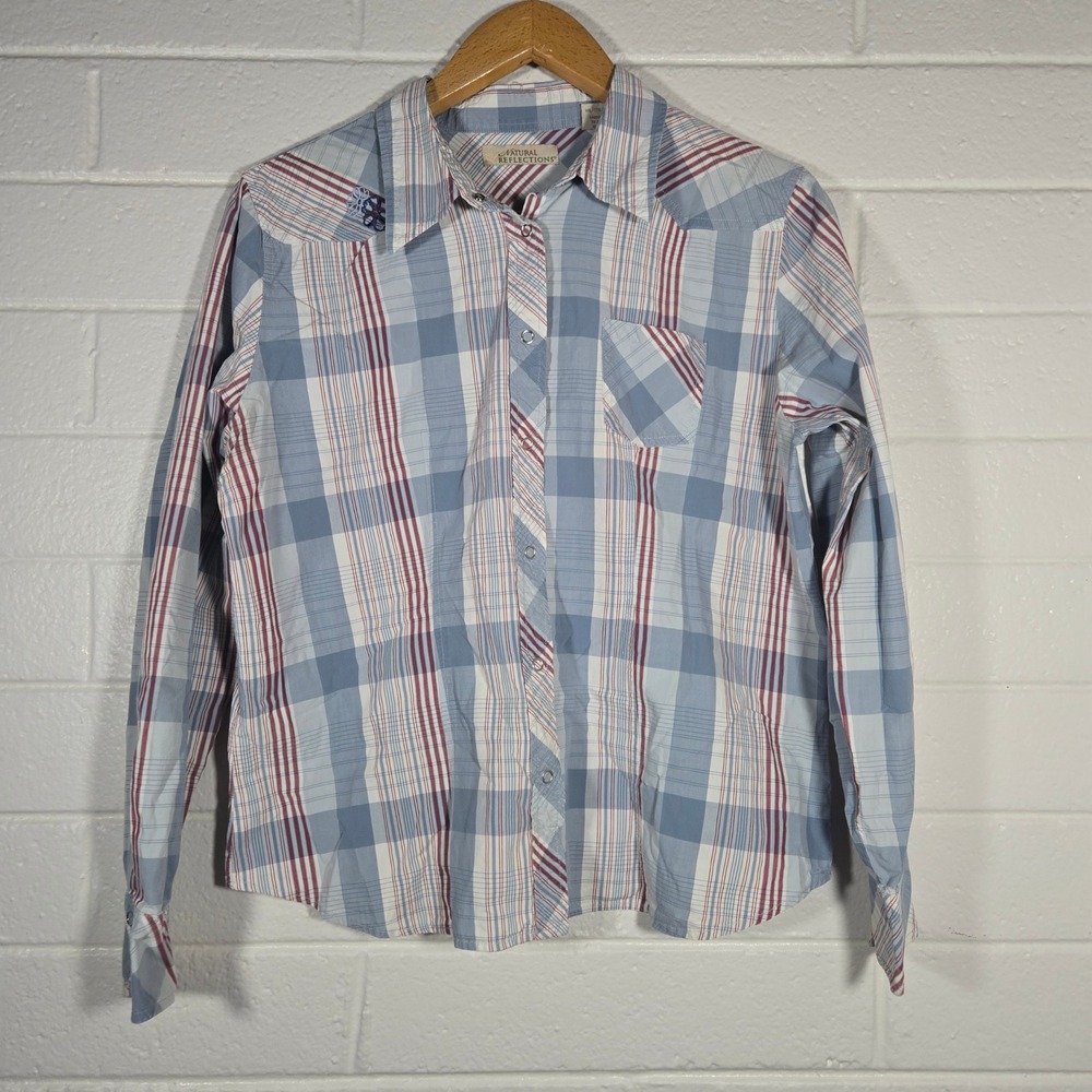 Vtg Natural Reflections Plaid Snap Shirt XXL Embroidered Western Rodeo July 4th‎